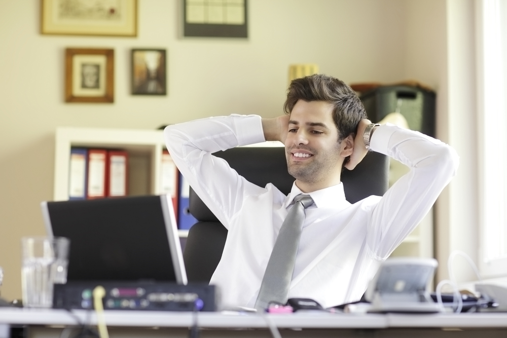 Happy office worker businessman